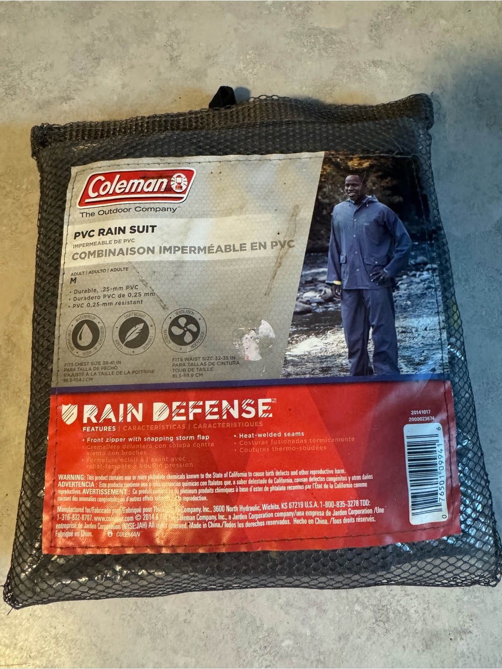 New Coleman Men's PVC Rain Suit Size M Waterproof Black Coat Jacket Pants 2p